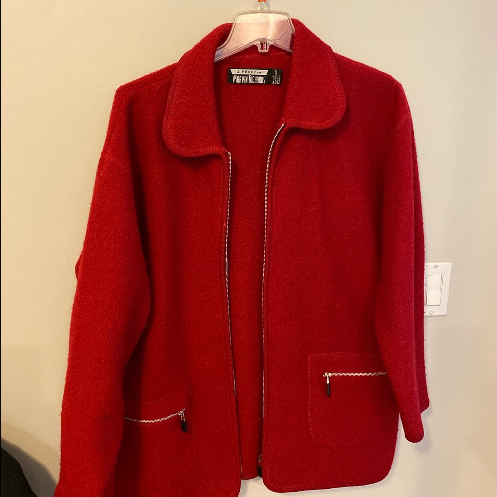 Boiled wool red women’s jacket EUC